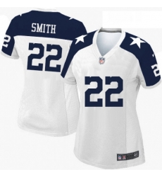 Womens Nike Dallas Cowboys 22 Emmitt Smith Game White Throwback Alternate NFL Jersey