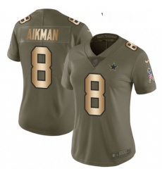 Womens Nike Dallas Cowboys 8 Troy Aikman Limited OliveGold 2017 Salute to Service NFL Jersey