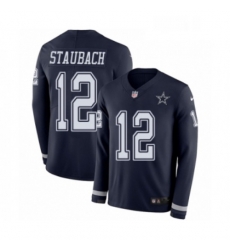 Youth Nike Dallas Cowboys 12 Roger Staubach Limited Navy Blue Therma Long Sleeve NFL Jersey
