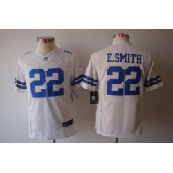 Youth Nike Dallas Cowboys 22 E.SMITH White Color Limited Jerseys