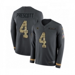 Youth Nike Dallas Cowboys 4 Dak Prescott Limited Black Salute to Service Therma Long Sleeve NFL Jersey