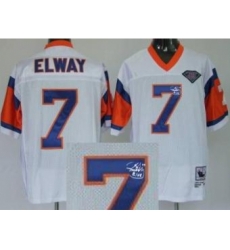 Denver Broncos 7 John Elway White Throwback M&N Signed NFL Jerseys