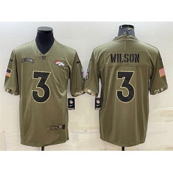 Men Denver Broncos 3 Russell Wilson Olive 2022 Salute To Service Limited Stitched Jersey