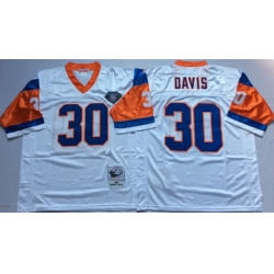 Men Denver Broncos 30 Terrell Davis White M&N Throwback Jersey