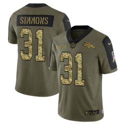 Men Denver Broncos 31 Justin Simmons 2021 Salute To Service Olive Camo Limited Stitched Jersey