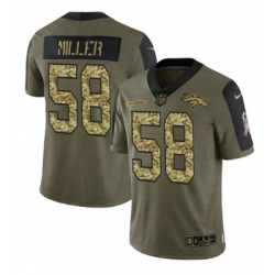 Men Denver Broncos 58 Von Miller 2021 Salute To Service Olive Camo Limited Stitched Jersey