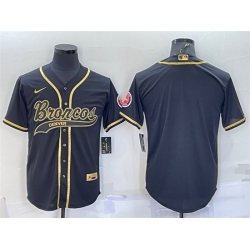 Men Denver Broncos Blank Black Gold With Patch Cool Base Stitched Baseball Jersey