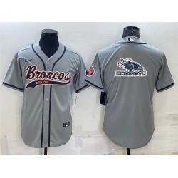 Men Denver Broncos Grey Team Big Logo With Patch Cool Base Stitched Baseball Jersey