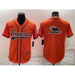 Men Denver Broncos Orange Team Big Logo With Patch Cool Base Stitched Baseball Jersey