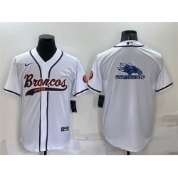 Men Denver Broncos White Team Big Logo With Patch Cool Base Stitched Baseball Jersey