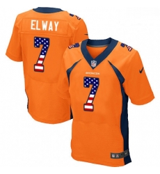 Men Nike Denver Broncos 7 John Elway Elite Orange Home USA Flag Fashion NFL Jersey
