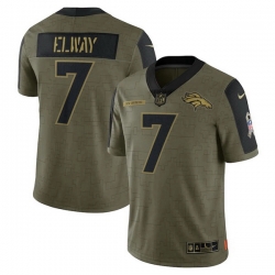 Men's Denver Broncos John Elway Nike Olive 2021 Salute To Service Retired Player Limited Jersey