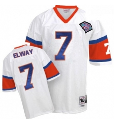 Mitchell And Ness Denver Broncos 7 John Elway White With 75TH Patch Authentic Throwback NFL Jersey