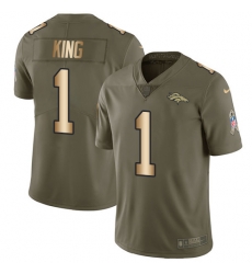 Nike Broncos #1 Marquette King Olive Gold Mens Stitched NFL Limited 2017 Salute To Service Jersey