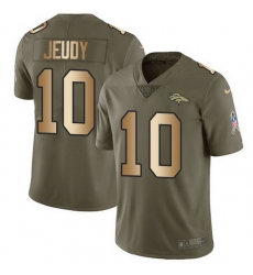 Nike Broncos 10 Jerry Jeudy Olive Gold Men Stitched NFL Limited 2017 Salute To Service Jersey