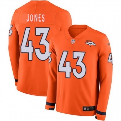 Nike Broncos 43 Joe Jones Orange Team Color Men Stitched NFL Limited Therma Long Sleeve Jersey