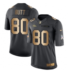 Nike Broncos #80 Jake Butt Black Mens Stitched NFL Limited Gold Salute To Service Jersey