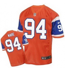 Nike Broncos #94 DeMarcus Ware Orange Throwback Mens Stitched NFL Elite Jersey