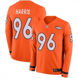 Nike Broncos 96 Shelby Harris Orange Team Color Men Stitched NFL Limited Therma Long Sleeve Jersey