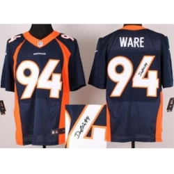 Nike Denver Broncos 94 DeMarcus Ware Blue Elite Signed NFL Jersey