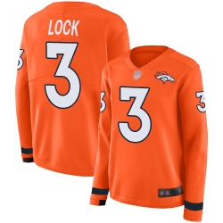 Broncos 3 Drew Lock Orange Team Color Women Stitched Football Limited Therma Long Sleeve Jersey