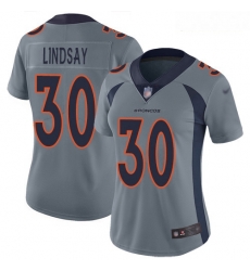 Broncos #30 Phillip Lindsay Gray Women Stitched Football Limited Inverted Legend Jersey