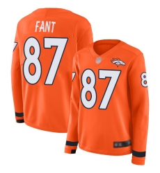 Broncos 87 Noah Fant Orange Team Color Women Stitched Football Limited Therma Long Sleeve Jersey