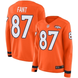 Broncos 87 Noah Fant Orange Team Color Women Stitched Football Limited Therma Long Sleeve Jersey