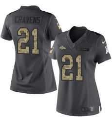 Nike Broncos #21 Su a Cravens Black Womens Stitched NFL Limited 2016 Salute to Service Jersey