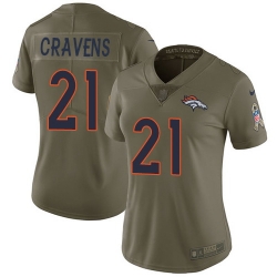 Nike Broncos #21 Su a Cravens Olive Womens Stitched NFL Limited 2017 Salute to Service Jersey