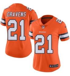 Nike Broncos #21 Su a Cravens Orange Womens Stitched NFL Limited Rush Jersey
