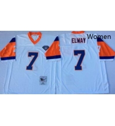 Women Broncos 7 John Elway White Throwback Jersey