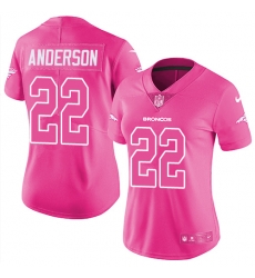 Womens Nike Broncos #22 C J Anderson Pink  Stitched NFL Limited Rush Fashion Jersey