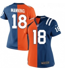 Womens Nike Denver Broncos 18 Peyton Manning Limited Navy BlueWhite Split Fashion NFL Jersey