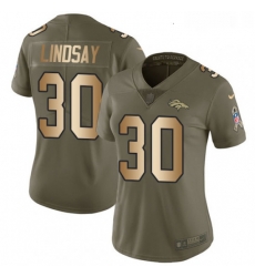 Womens Nike Denver Broncos 30 Phillip Lindsay Limited Olive Gold 2017 Salute to Service NFL Jersey