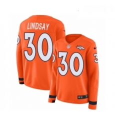 Womens Nike Denver Broncos 30 Phillip Lindsay Limited Orange Therma Long Sleeve NFL Jersey