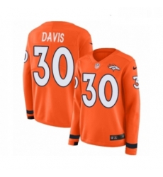 Womens Nike Denver Broncos 30 Terrell Davis Limited Orange Therma Long Sleeve NFL Jersey