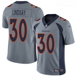 Broncos #30 Phillip Lindsay Gray Youth Stitched Football Limited Inverted Legend Jersey