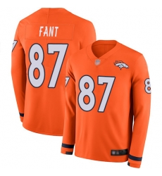 Broncos 87 Noah Fant Orange Team Color Youth Stitched Football Limited Therma Long Sleeve Jersey