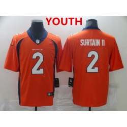 Youth Denver Broncos 2 Surtain II Orange Nike Vapor Untouchable Limited 2021 NFL Jersey