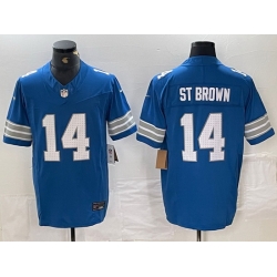 Men Detroit Lions 14 Amon Ra St  Brown Blue 2024 F U S E  Vapor Limited Stitched Jersey
