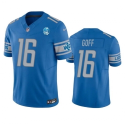 Men Detroit Lions 16 Jared Goff Blue 2023 F U S E  90th Anniversary Vapor Untouchable Limited Stitched Jersey