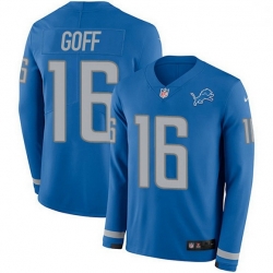 Men Detroit Lions 16 Jared Goff Blue Team Color Men Stitched NFL Limited Therma Long Sleeve Jersey