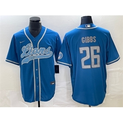 Men Detroit Lions 26 Jahmyr Gibbs Blue Cool Base Stitched Baseball Jersey