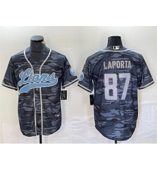 Men Detroit Lions 87 Sam LaPorta Grey Camo Cool Base Stitched Baseball Jersey