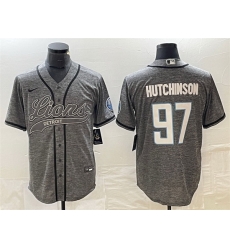 Men Detroit Lions 97 Aidan Hutchinson Grey Cool Base Stitched Baseball Jersey