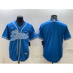 Men Detroit Lions Blank Blue With Patch Cool Base Stitched Baseball Jersey