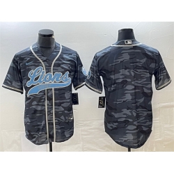 Men Detroit Lions Blank Grey Camo Cool Base Stitched Baseball Jersey