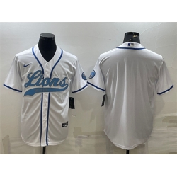 Men Detroit Lions Blank White With Patch Cool Base Stitched Baseball Jersey