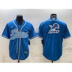 Men Detroit Lions Blue Team Big Logo With Patch Cool Base Stitched Baseball Jersey